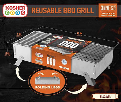 The Kosher Cook Portable Charcoal Grill - Portable Bbq Grill - Reusable Charcoal Grill with Folding Legs - Kosher No Tevilah Required