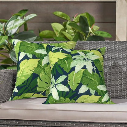 LVTXIII 2 Pack Outdoor Throw Pillow Covers for Patio Furniture, 16x16 Inch Square Pillow Case, Water-Repellent Cushion Covers for Garden, Porch, Sofa, Jungle Leaves