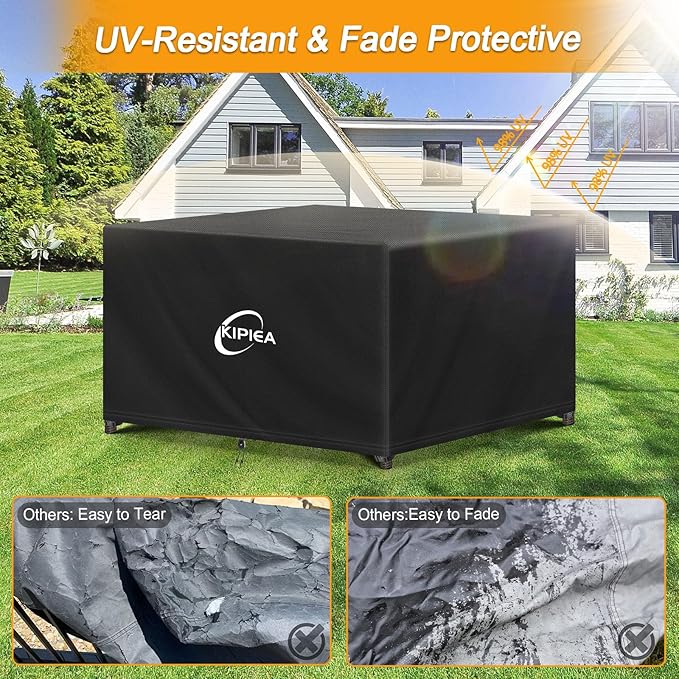 Kipiea Outdoor Furniture Covers Waterproof, 420D Heavy-Duty Patio Furniture Set Covers, No Tears Anti UV No Fading (58" L×34" W×28" H)