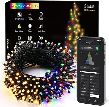 Brizled Smart String Lights, 200 LED Color Changing Christmas Lights 66 ft | App & Voice Control; Warm White & Multicolor; Dimmable; Timer; Xmas Tree Light Music Sync for Indoor Outdoor Wedding Party