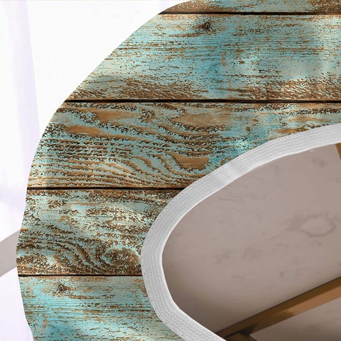 Wood Grain Fitted Oval Tablecloths, Green Rustic Weathered Wooden Planks Windproof Polyester Table Covers, Fits to 48x68 in Tables, Table Cloths for Indoor Restaurant Outdoor Terrace Dining Decor
