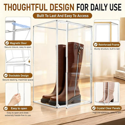 Boot Organizer for Extra Tall Boots, 23.6'' Stackable Acrylic Display Case | Clear magnetic door.Keep tall boots upright.Ideal for knee-high and riding boots,fashion boots,huge figures,tall collectible
