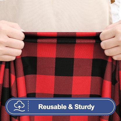 Smiry Picnic Table Cloth 2 Pack, Waterproof Elastic Fitted Tablecloths for 8FT Rectangle Tables, Washable Polyester Buffalo Plaid Tablecloth for Camping, Dining & Christmas(Black & Red, 30" x 96")