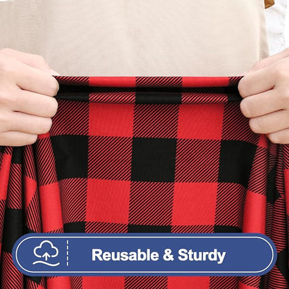 Smiry Picnic Table Cover with Bench Covers, Waterproof Elastic Fitted Tablecloths for 6 Foot Rectangle Tables, Washable Buffalo Plaid Tablecloth for Camping, Outdoor & Christmas (Black & Red, 30"x72")