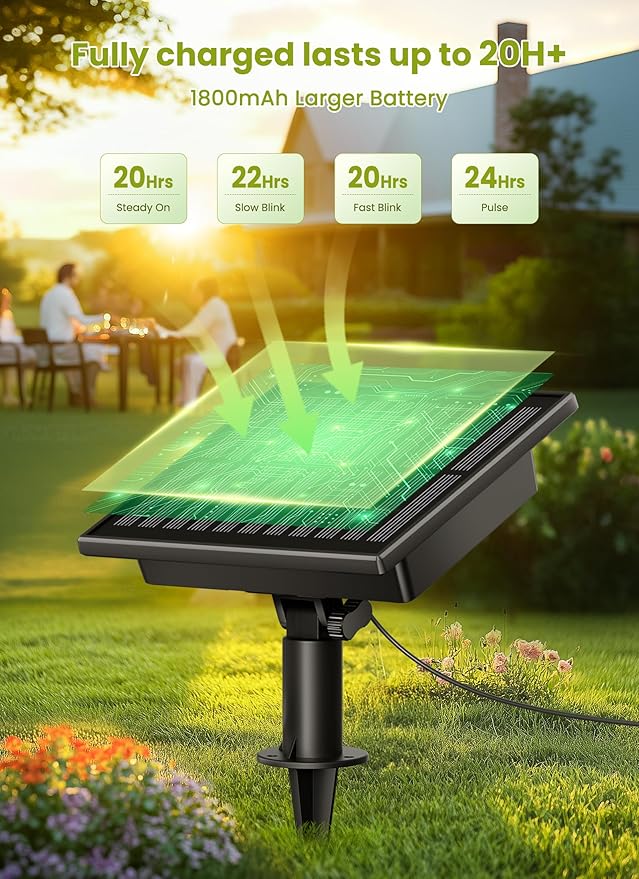 Brightown Solar String Lights Outdoor Waterproof with Remote Cable Ties and Hooks, 38FT Patio Lights with 15 LED Shatterproof Bulbs, 3 Light Modes, Dimmable Hanging Lights for Backyard Party Decor
