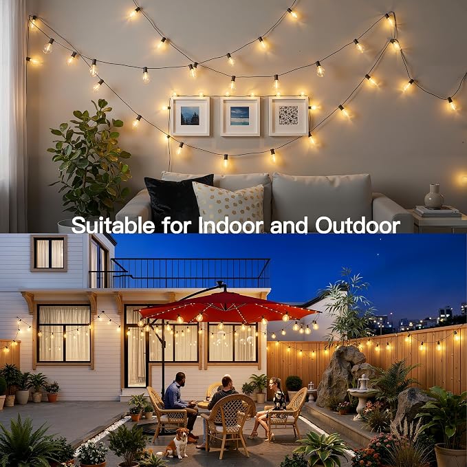100FT Outdoor String Lights with Remote, 50 + 3 Spare G40 LED Bulbs Plug in Connectable Dimmable Patio Lights, Waterproof Hanging Lights for Outside Backyard Balcony Yard Deck Party