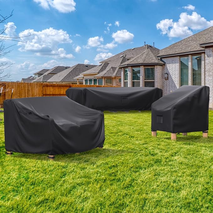 Waterproof Outdoor Patio Furniture Covers 102"L×74"W×28"H Black | Rain, Dust & UV Protection; Heavy-duty Oxford Resists Tears & Fading; Keeps Dining Tables & Chair Sets Dry on Patio & Deck