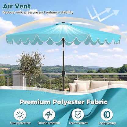 Tangkula 10 FT Patio Umbrella with Base Included, 2-Tiers Outdoor Scalloped Table Umbrella with 2 Sandbags, Tilt Adjustment, Crank, 8 Ribs for Market Backyard Pool Deck Beach Lawn
