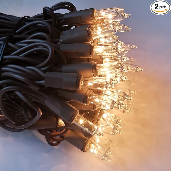 100 Clear Mini Brown Wire Christmas Lights 23ft Incandescent Waterproof UL Certified Fairy String Lights for Outdoor Indoor Home Party Holiday Xmas Tree Decoration