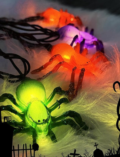 Halloween Spider String Lights Outdoor, 8.5Ft Halloween Decorations Lights with 10 LED Orange Green Purple Spider Lights, Hanging Multicolor Spider Light for Indoor Window Patio Curtain Holiday Decor