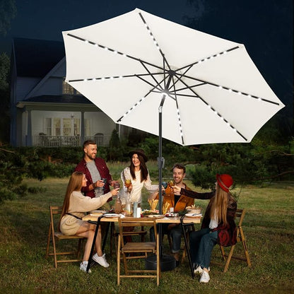 FLAME&SHADE Solar Patio Umbrella with a Centre Light, 11 FT Ivory | 40 LED Lights, UV Protection, Waterproof, Porch Deck Outdoor Umbrella for Pool, Backyard, Garden, Provides Evening Lighting