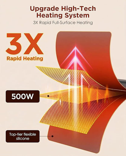 FEPPO Food Warming Mat, Upgrade High-tech Heating System, Fast Full Surface Electric Warming Tray with 6 Level Adjustable Temperature and 6 Hours Timer, Roll Up Food Warmers for Parties Buffet