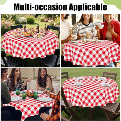 Smiry Oval Table Cloth, Vinyl Tablecloths with Flannel Backing, 60"x84" | Waterproof Picnic Table Cloth, Wipeable Buffalo Plaid Table Cover for Indoor and Outdoor (Red & White)