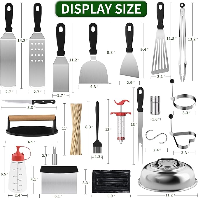 134 Pcs Griddle Accessories Kit, Perfect Hibachi Flat Top Grill Tools for Blackstone and Camp Chef, Enlarged Beefed-up Grill Spatula Gift Set with Basting Cover, Burger Press for Outdoor BBQ.