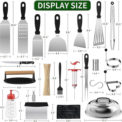 134 Pcs Griddle Accessories Kit, Perfect Hibachi Flat Top Grill Tools for Blackstone and Camp Chef, Enlarged Beefed-up Grill Spatula Gift Set with Basting Cover, Burger Press for Outdoor BBQ.