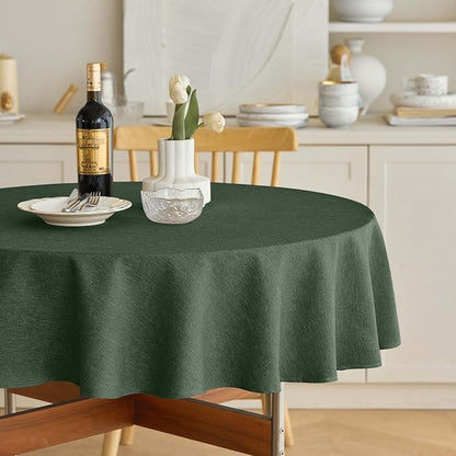 Decorelia Waterproof Round Tablecloth for Round Dining Table, Decorative Rustic Wipeable Table Cloths Cover Indoor Outdoor Use for Holiday,Wedding, Kitchen (70 Inch,Round (4-6 Seats),Dark Green)