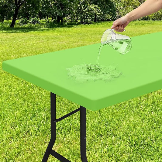 Smiry Rectangle Tablecloth, Elastic Fitted Flannel Backed Vinyl Tablecloths for 6ft Folding Tables, Waterproof Wipeable Table Covers for Indoor, Outdoor, Picnic and Camping (Lime Green, 30"x72")