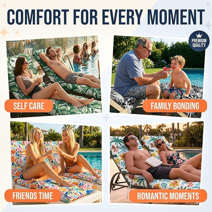 MAGIC ELEPHANT Chaise Lounge Cushion Outdoor, Memory Foam Patio Lounge Chair Cushion with Ties for Outdoor Furniture, 74 x 22 x 4 Inch (Hawaiian Palm Floral)