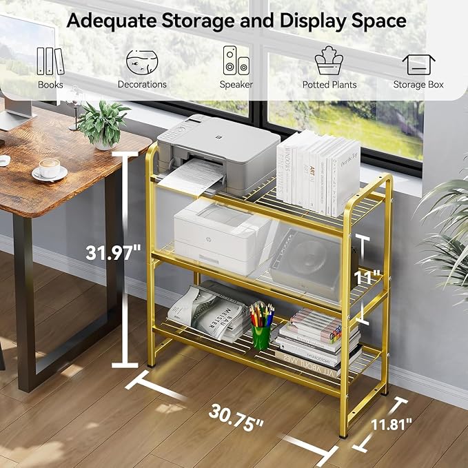 Standard Shelf Organizer for Outdoor Indoor, Waterproof Heavy Duty Metal Shelving Units and Storage for Living Room Bathroom Balcony Garden, Easy Assemble, Bright Gold