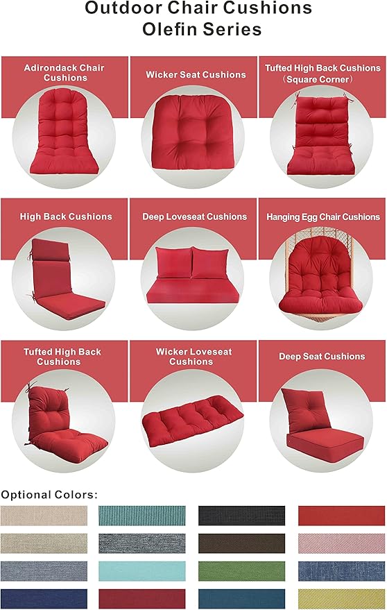 Indoor Outdoor High Back Chair Cushions Replacement Patio Chair Seat Cushions Set of 4 (Olefin Bright Red)