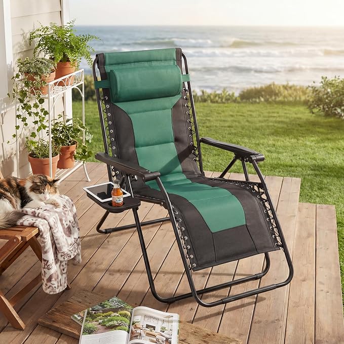 Oversized Zero Gravity Lounge Chair, Foldable Lawn Recliner Outdoor Chair | Ergonomic Zero Gravity Lounge Chair with Soft Padding, Recline Support and Cup Holder for Outdoor Leisure