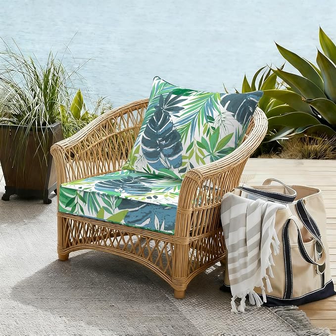 DYTXIII Outdoor Deep Seat Cushion Set, Water Repellent 22"x22" Patio Thick Cushions Replacement with Seat & Back Pillow for Patio Sofa, Wicker Chair, Couch - Islamorada Blue Green
