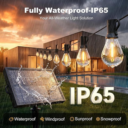 20FT Solar String Lights Outdoor Waterproof IP65, Shatterproof with LED Bulbs Long Last for 20+Hrs,USB & Solar Powered Patio Lights for Backyard, Porch, Garden, Wedding, Christmas,Party Decor