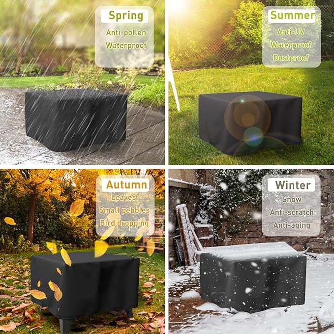 LBTING Fire Pit Cover, 32 inch Cover for 28-32 inch Square Firepit, Waterproof Windproof Dustproof UV-Resistant Heavy Duty Cover for Outdoor Patio Firepit Table - Black