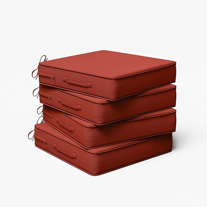 Outdoor Chair Cushion 19 x 19 x 4 Inches Patio Furniture Outdoor Waterproof Seat Cushion, Patio Chair Cushion with Handles and Ties, Square Dining Chair Cushion Set of 4, Terra Red