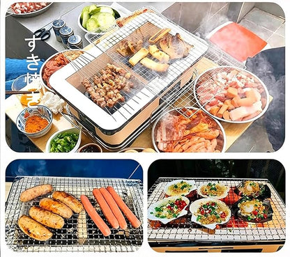 Traditional Rectangular Outdoor Bbq Grill, Tabletop Charcoal Grill With Wire Mesh Grates, Japanese Clay Grill For Family Gatherings, Camping And Backyard Barbecues