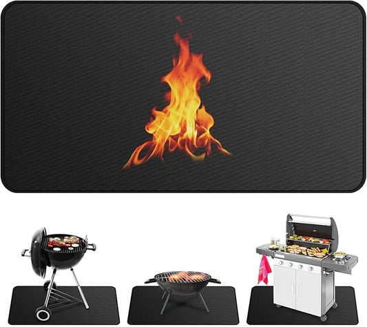 M METERXITY Under Grill Mat for Outdoor Grill, 75x39.4 Inch/ 190x100cm Rectangle Fireproof Fireplace Pad for Indoor Fire Pit, Oil-Proof Waterproof Decks & Patio BBQ Protector Mat