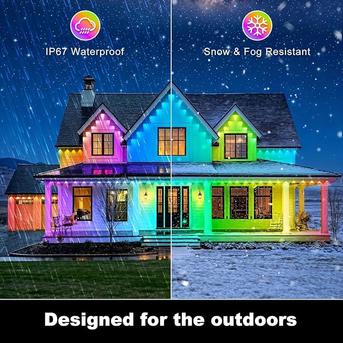 RCUICA 500FT Permanent Outdoor Lights Waterproof with Smart App Control Remote,DIY Scene Modes,Music Sync hronization,Eaves Lights for Garden Decor,Deck,Christmas (500FT)