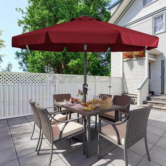 MASTERCANOPY 10ft Patio Umbrella with Valance, Crank & Tilt, Burgundy | 8 ribs, UV/fade-resist, waterproof, vent, for garden/deck/yard/pool