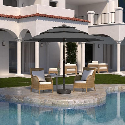Kingdura 9ft 3-Tier Patio Umbrella, Outdoor Table Umbrella with Easy Crank & Tilt, 8 Reinforced Ribs, UV Protection for Deck, Pool, Market, Backyard (Grey)