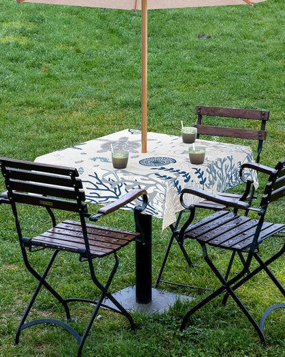 Blue Coastal Outdoor Tablecloth - 60x60 Inch Square Waterproof Dining Table Cover, Nautical Summer Beach Sea Turtle Coral Outdoor Table Cloth with Umbrella Hole & Zipper for Picnic/Patio