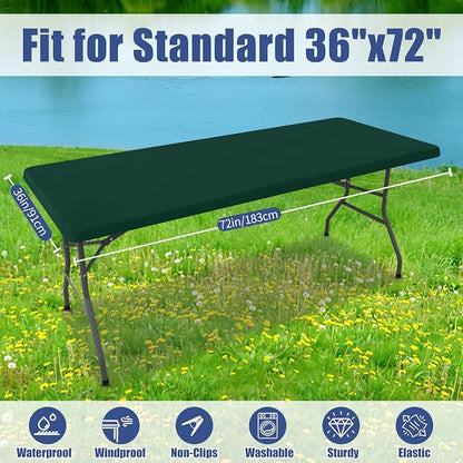 Moosfor 2 Pack Rectangle Spandex Fitted Table Cloth, 6FT Elastic Tablecloth | Washable Picnic Table Cover, Stretch Waterproof Table cloths for Party, Patio, Dining, Kitchen, 36" x 72", Hunter Green