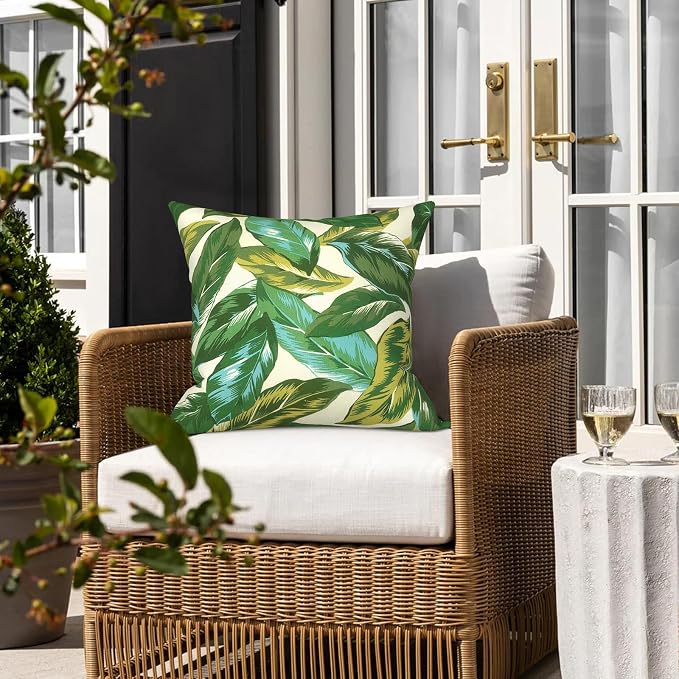 LVTXIII 2 Pack Outdoor Pillow Covers ONLY 18x18 Inch, Water-Repellent Square Decorative Cushion Covers for Patio Furniture, Garden, Sofa, Lush Leaf Jungle