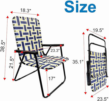 Lawn Chair Folding Steel Webbing Chaise Patio Lounger Seat Wood Handles Great for Camping, Beach, Fishing, Backyard, Stadium, Pool, Boating, and Sports 1 Pack Blue/Yellow