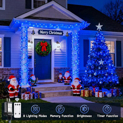 JMEXSUSS 400 LED Blue Christmas Lights Outdoor | 132ft Christmas Tree Lights with Remote, Indoor Blue String Lights Plug in for House Christmas Bush Decorations