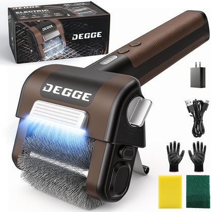 DEGGE Electric Grill Brush, Cordless BBQ Grill Cleaner with 4500mAh | Battery, 800RPM High-Torque Motor, Built-in LED Light, 304 Stainless Steel Roller Brush for Uncoated Gas & Charcoal Grills
