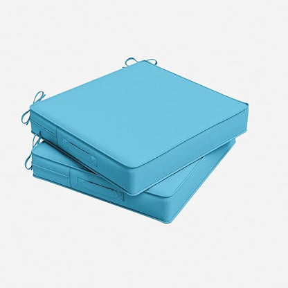 Outdoor Chair Cushion 17 x 16 x 3 Inches Patio Furniture Outdoor Waterproof Seat Cushion, Patio Chair Cushion with Handles and Ties, Square Dining Chair Cushion Set of 2, Lake Blue