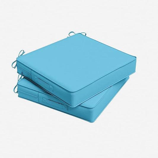 Outdoor Chair Cushion 17 x 16 x 3 Inches Patio Furniture Outdoor Waterproof Seat Cushion, Patio Chair Cushion with Handles and Ties, Square Dining Chair Cushion Set of 2, Lake Blue