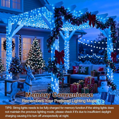 Solar String Lights 2 Pack Total 66FT 200LED Solar Fairy Lights Outdoor Waterproof 8 Lighting Modes Twinkle Lights for Patio, Garden Yard Party Wedding Tree Christmas Halloween Decoration, Blue