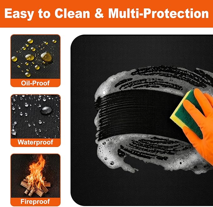 Non-Slip 48x30 Inch Under Grill Mats for Outdoor Grill, 2mm Thick Fireproof, Oil-Proof and Waterproof BBQ Grill Mat, Indoor Fire Pit Mat Fireplace Mat, Easy to Clean, Protects Deck Patio and Lawn