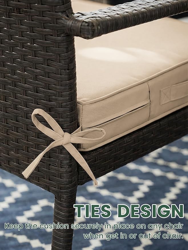Outdoor Chair Cushion 24 x 24 x 5 Inches Patio Furniture Outdoor Waterproof Seat Cushion, Patio Chair Cushion with Handles and Ties, Square Dining Chair Cushion Set of 4, Sand
