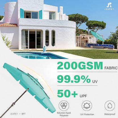 JEAREY 3 Tiers 9 FT Patio Umbrellas Outdoor Table Umbrella with Push Button Market Umbrella 8 Sturdy Ribs UV Protection Waterproof for Garden,Peacock Blue