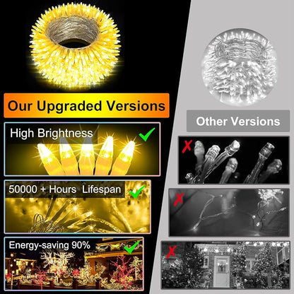 75FT 300 LED Warm White Christmas Tree String Lights | 12 Modes Dimmable, Timer Memory, IP44 Waterproof Indoor Outdoor, Safe 29V Low Voltage, Connectable Holiday Decor