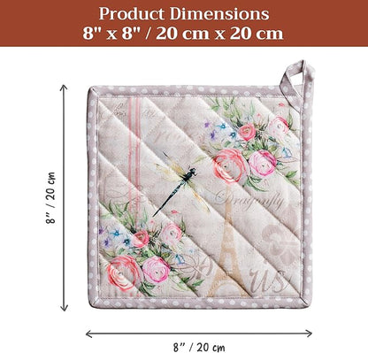 Maison d' Hermine Pot Holders 100% Cotton Heat Resistant Potholders 8" x 8" Hot Pads with Loop BBQ Cooking Baking Hotel Farmhouse Kitchen Handling Hot Pans Spring Summer (Pack of 1, Champ De Mars)