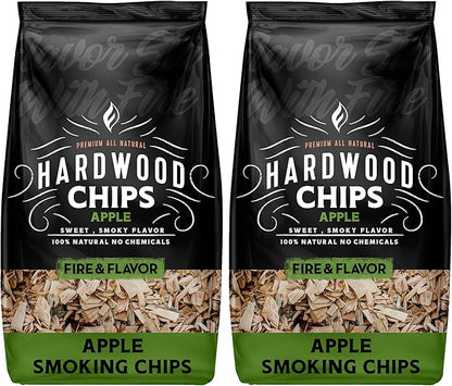 Fire & Flavor Premium All Natural Hardwood Smoking Chips, 2-Pack, 2 Pounds, Apple