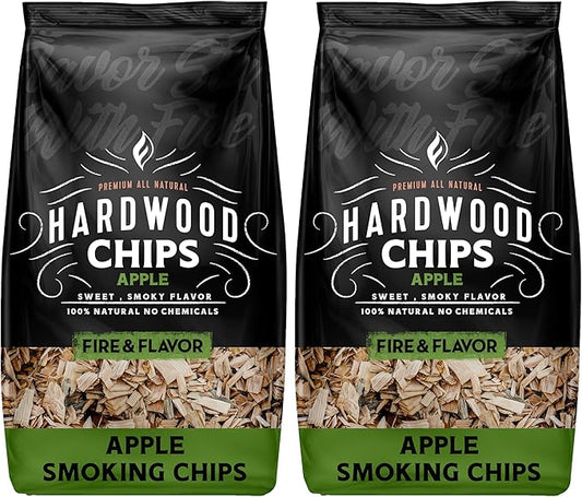 Fire & Flavor Premium All Natural Hardwood Smoking Chips, 2-Pack, 2 Pounds, Apple